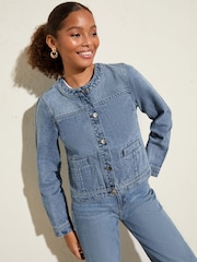 Friends Like These Blue 100% Cotton Denim Collarless Jacket - Image 3 of 5