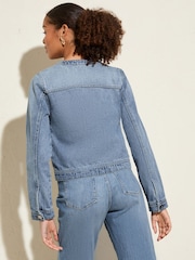 Friends Like These Blue 100% Cotton Denim Collarless Jacket - Image 5 of 5