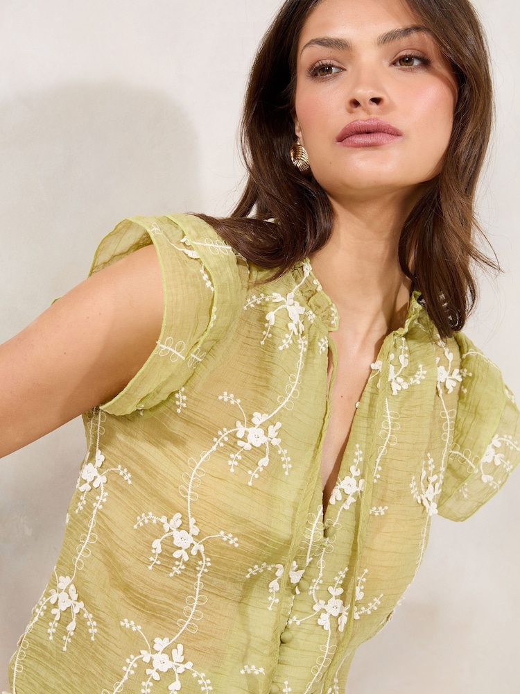 Verde - Lipsy Embroidered Keyhole Detail Shell Top - Imagen 2 de 4
