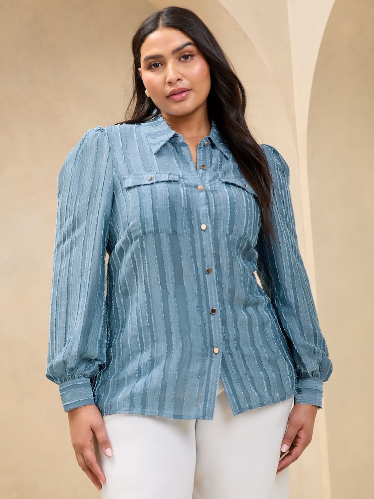 Lipsy Blue Curve Utility Stripe Burnout Shirt - Image 2 of 4 Lipsy Blue Curve Utility Stripe Burnout Shirt - Image 2 of 4