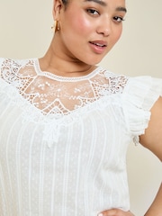 Lipsy White Curve Embroidered Flutter Sleeve Shell Top - Image 2 of 4