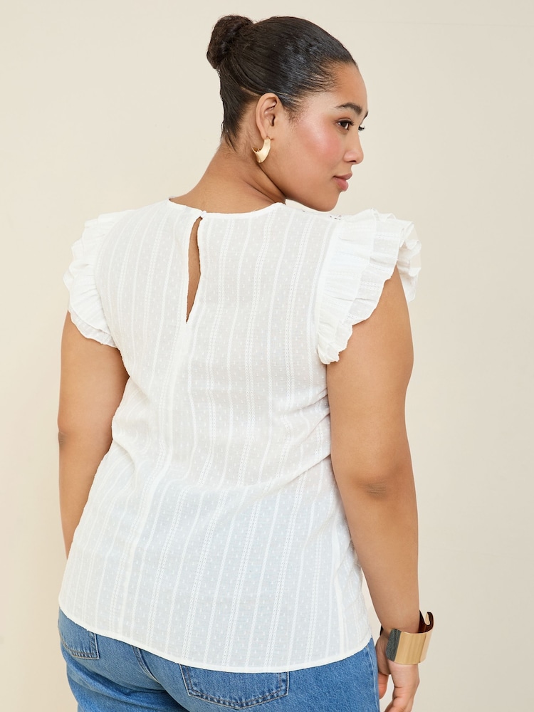Lipsy White Curve Embroidered Flutter Sleeve Shell Top - Image 4 of 4