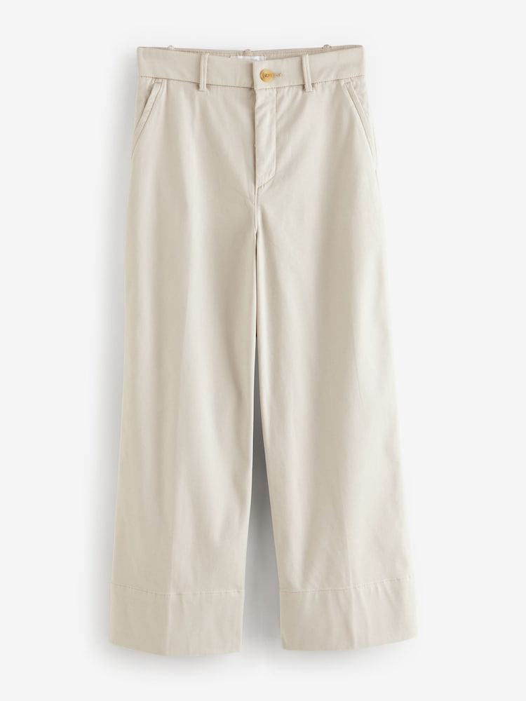 SPANX Cream Cropped Wide Leg Twill Trousers - Image 1 of 1