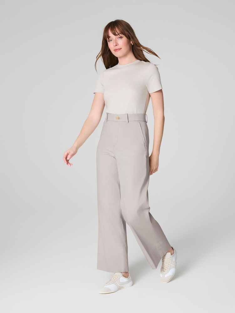 SPANX Cream Cropped Wide Leg Twill Trousers - Image 1 of 7 SPANX Cream Cropped Wide Leg Twill Trousers - Image 1 of 7