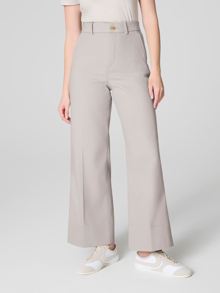 SPANX Cream Cropped Wide Leg Twill Trousers - Image 2 of 7 SPANX Cream Cropped Wide Leg Twill Trousers - Image 2 of 7