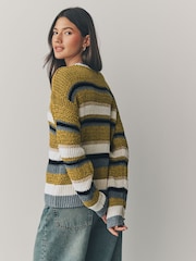Jaune ocre - Pull ras du cou décontracté à rayures Stitchy - Image 3 de 7