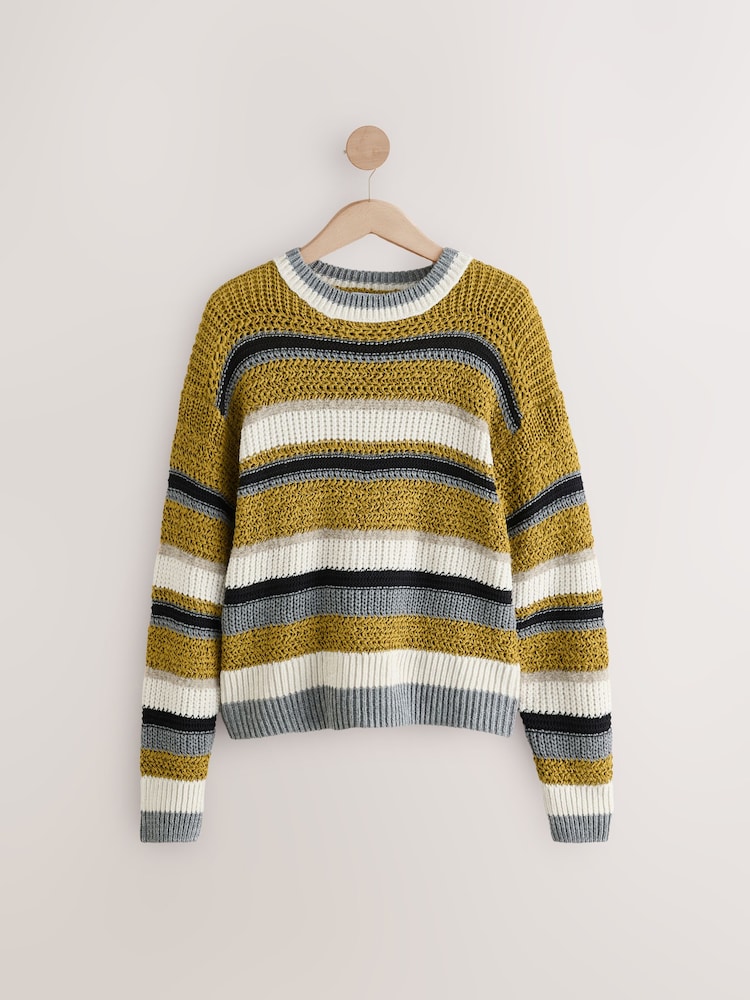 Yellow Ochre Stitchy Striped Relaxed Crew Neck Jumper - Image 5 of 7