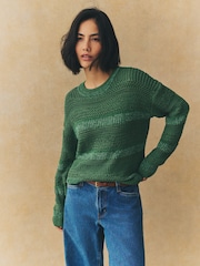 Vert - Pull ras du cou décontracté à rayures Stitchy - Image 2 de 8