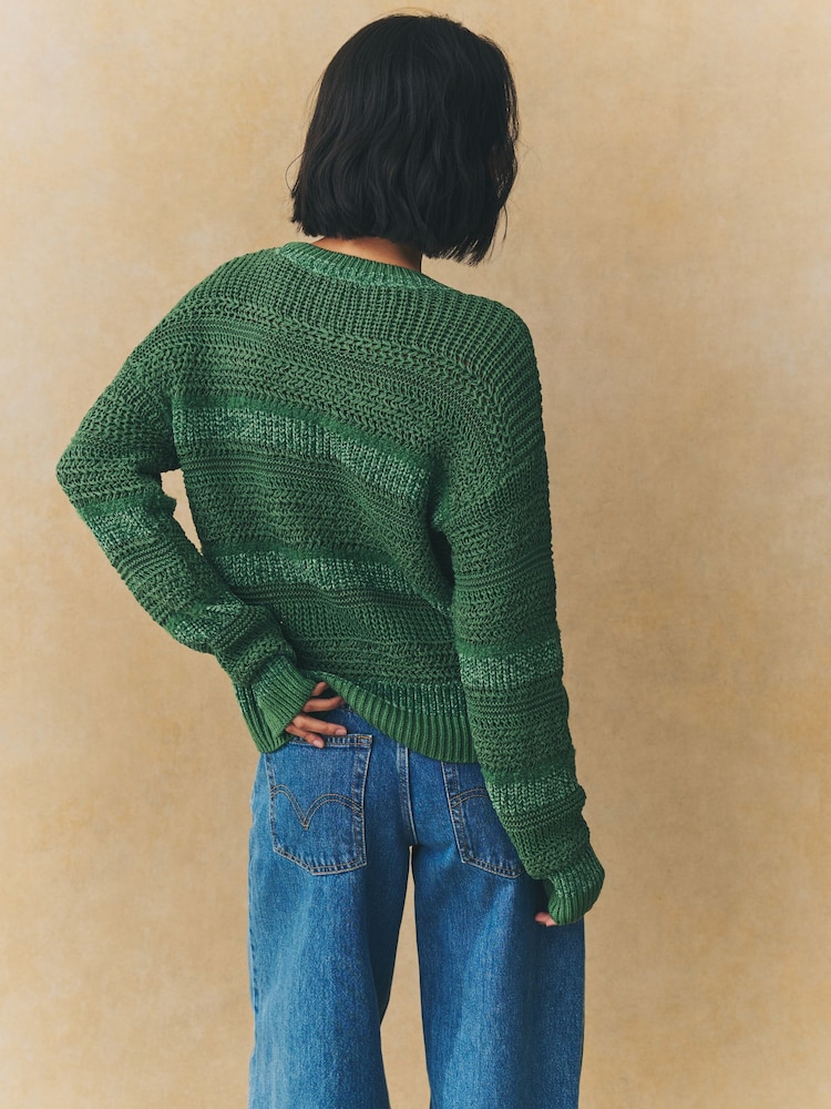 Vert - Pull ras du cou décontracté à rayures Stitchy - Image 3 of 8