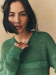Vert - Pull ras du cou décontracté à rayures Stitchy - Image 5 de 8