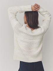 Blanc - Pull ras du cou décontracté à rayures Stitchy - Image 2 de 6