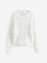 Blanc - Pull ras du cou décontracté à rayures Stitchy - Image 4 de 6