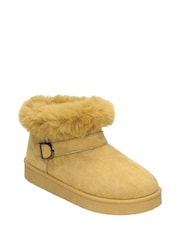 Novo Brown Standard Fit Lark Faux Fur Buckle Ankle Boots - Image 2 of 3
