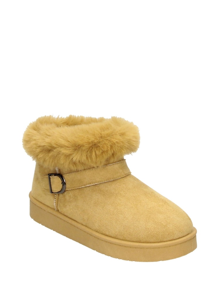 Novo Brown Standard Fit Lark Faux Fur Buckle Ankle Boots - Image 2 of 3