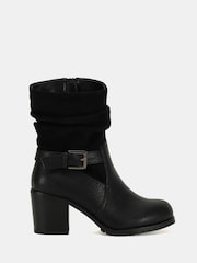 Novo Black Wide Fit Gabrielle Wide Fit Block Heel Ruched Buckle Calf Boots - Image 2 of 6
