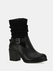 Novo Black Wide Fit Gabrielle Wide Fit Block Heel Ruched Buckle Calf Boots - Image 3 of 6