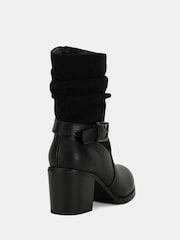 Novo Black Wide Fit Gabrielle Wide Fit Block Heel Ruched Buckle Calf Boots - Image 4 of 6