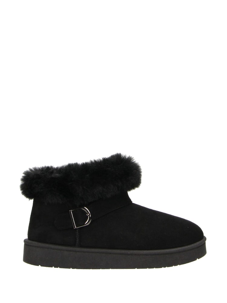 Novo Black Standard Fit Lark Faux Fur Buckle Ankle Boots - Image 1 of 3
