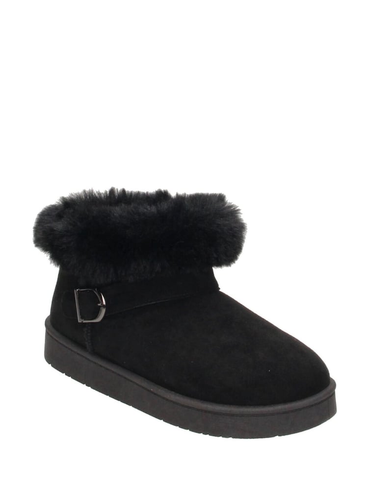 Novo Black Standard Fit Lark Faux Fur Buckle Ankle Boots - Image 2 of 3