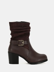 Novo Brown Wide Fit Gabrielle Wide Fit Block Heel Ruched Buckle Calf Boots - Image 2 of 6