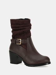 Novo Brown Wide Fit Gabrielle Wide Fit Block Heel Ruched Buckle Calf Boots - Image 3 of 6