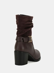 Novo Brown Wide Fit Gabrielle Wide Fit Block Heel Ruched Buckle Calf Boots - Image 4 of 6