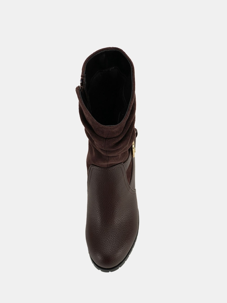 Novo Brown Wide Fit Gabrielle Wide Fit Block Heel Ruched Buckle Calf Boots - Image 6 of 6