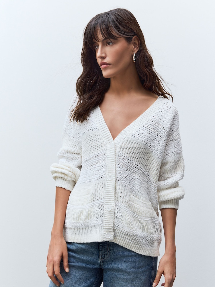 Weiß - Button Up Knitted Stitch Cardigan - Bild 1 von 8