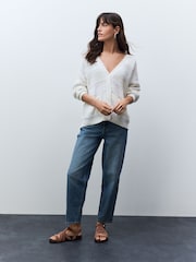 Weiß - Button Up Knitted Stitch Cardigan - Bild 2 von 8