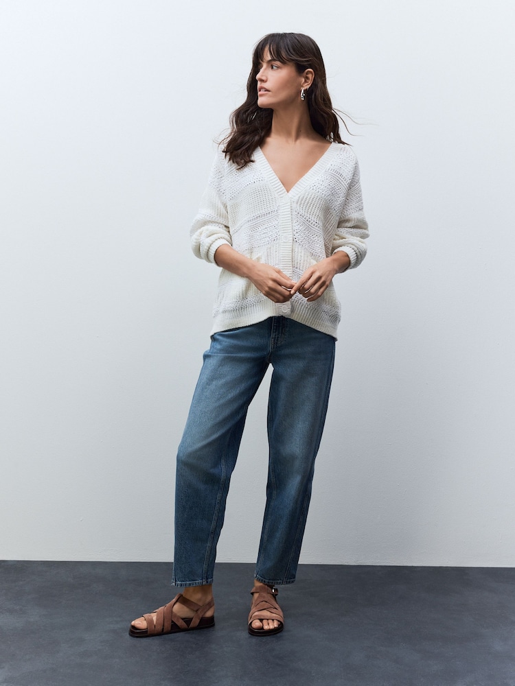 Weiß - Button Up Knitted Stitch Cardigan - Bild 2 von 8