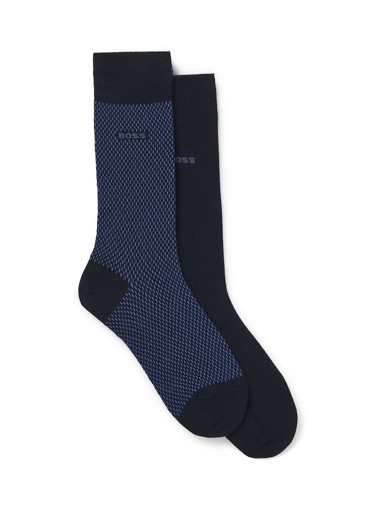 BOSS Blue Patterned Regular Length 2 Pack Socks - Image 1 of 3 BOSS Blue Patterned Regular Length 2 Pack Socks - Image 1 of 3