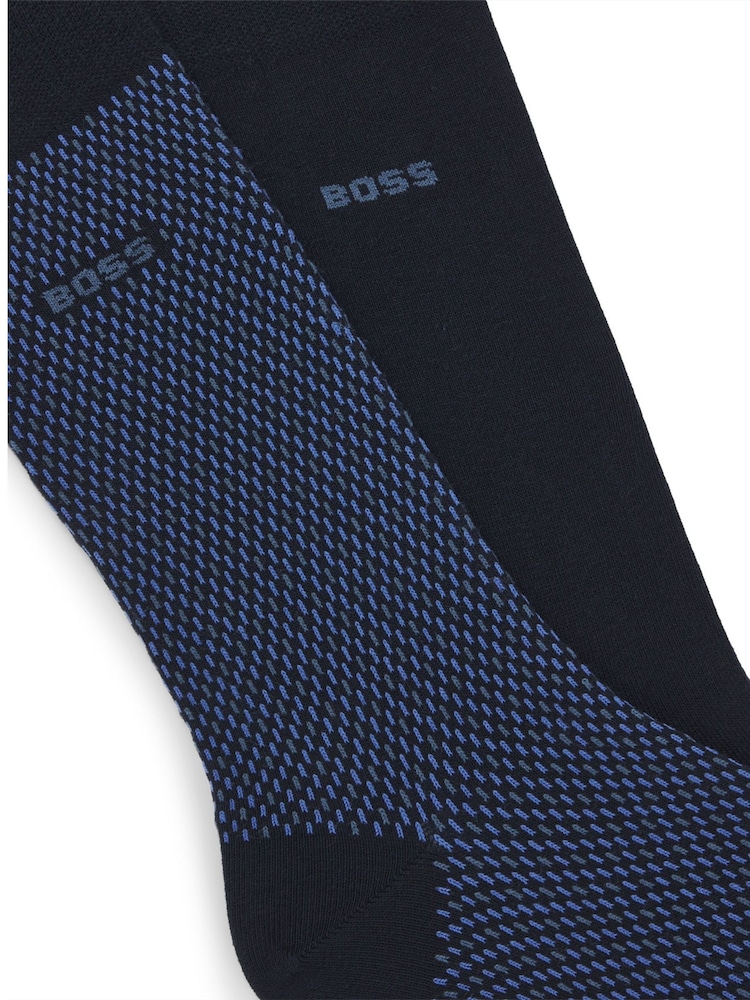BOSS Blue Patterned Regular Length 2 Pack Socks - Image 2 of 3 BOSS Blue Patterned Regular Length 2 Pack Socks - Image 2 of 3