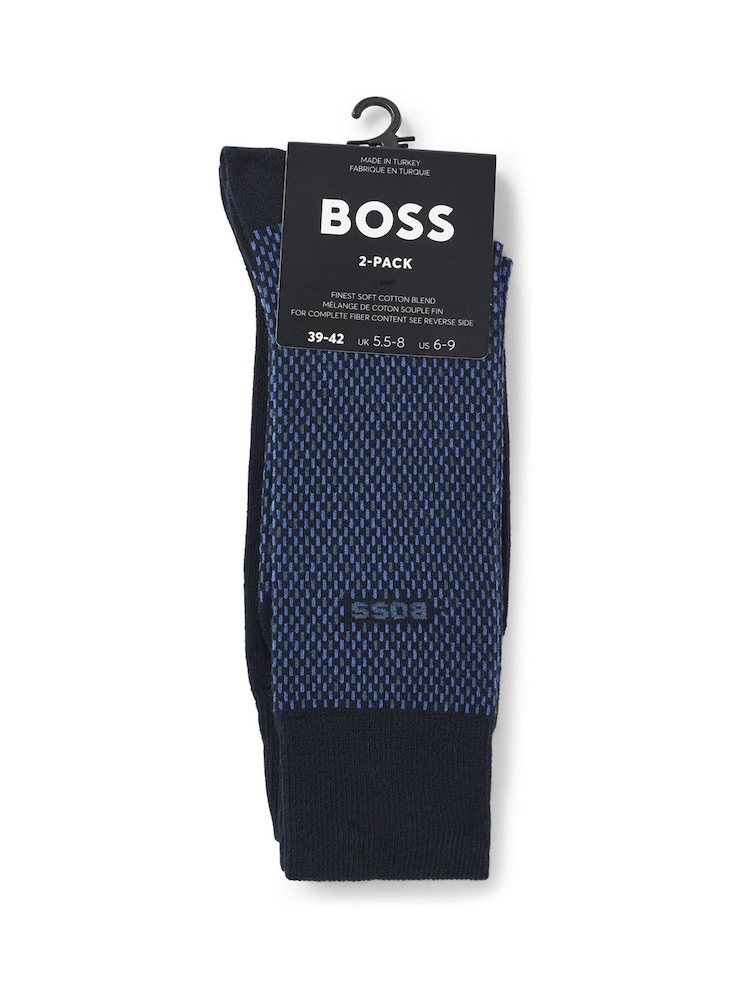 BOSS Blue Patterned Regular Length 2 Pack Socks - Image 3 of 3 BOSS Blue Patterned Regular Length 2 Pack Socks - Image 3 of 3