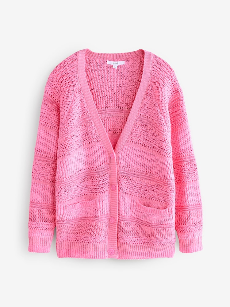 Neon-Pink - Button Up Knitted Stitch Cardigan - Image 5 of 7