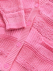 Neon-Pink - Button Up Knitted Stitch Cardigan - Image 6 of 7