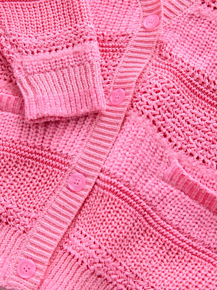 Neon-Pink - Button Up Knitted Stitch Cardigan - Image 6 of 7