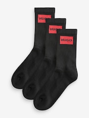 HUGO Black Ribbed Stretch Cotton Socks 3 Pack - Image 1 of 5