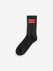 HUGO Black Ribbed Stretch Cotton Socks 3 Pack - Image 3 of 5