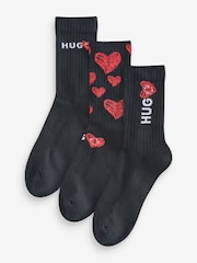 HUGO Black Hugo Valentines Heart Socks 3 Pack - Image 1 of 5