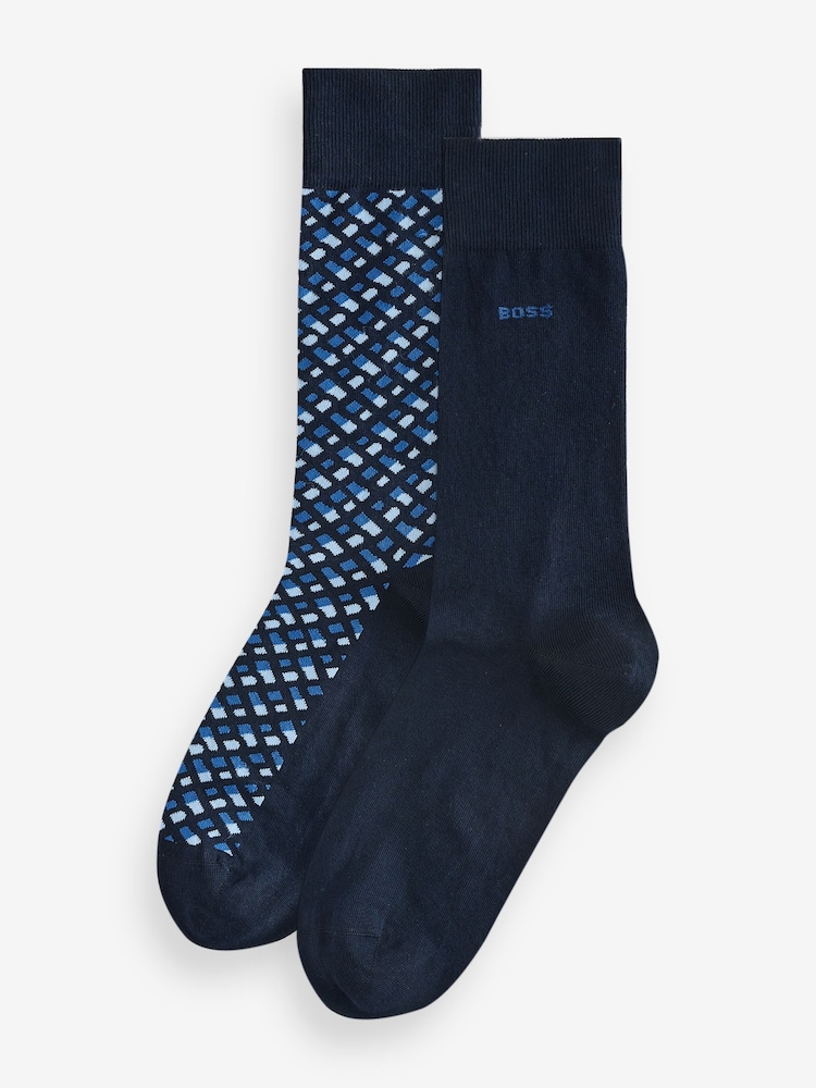 BOSS Blue Regular-Length Cotton-Blend Socks 2 Pack - Image 1 of 4