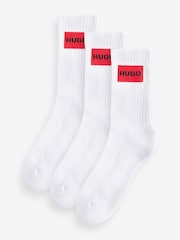 HUGO White Ribbed Stretch Cotton Socks 3 Pack - Image 1 of 5