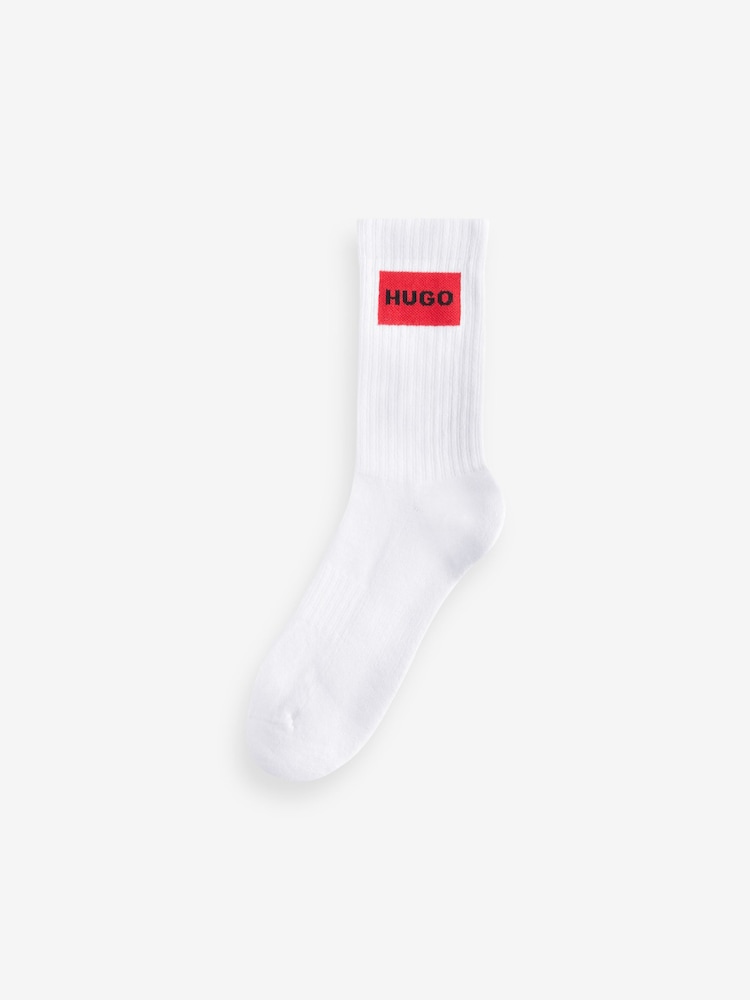 HUGO White Ribbed Stretch Cotton Socks 3 Pack - Image 2 of 5