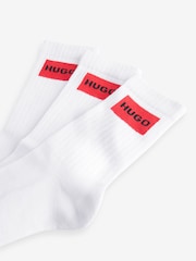 HUGO White Ribbed Stretch Cotton Socks 3 Pack - Image 5 of 5