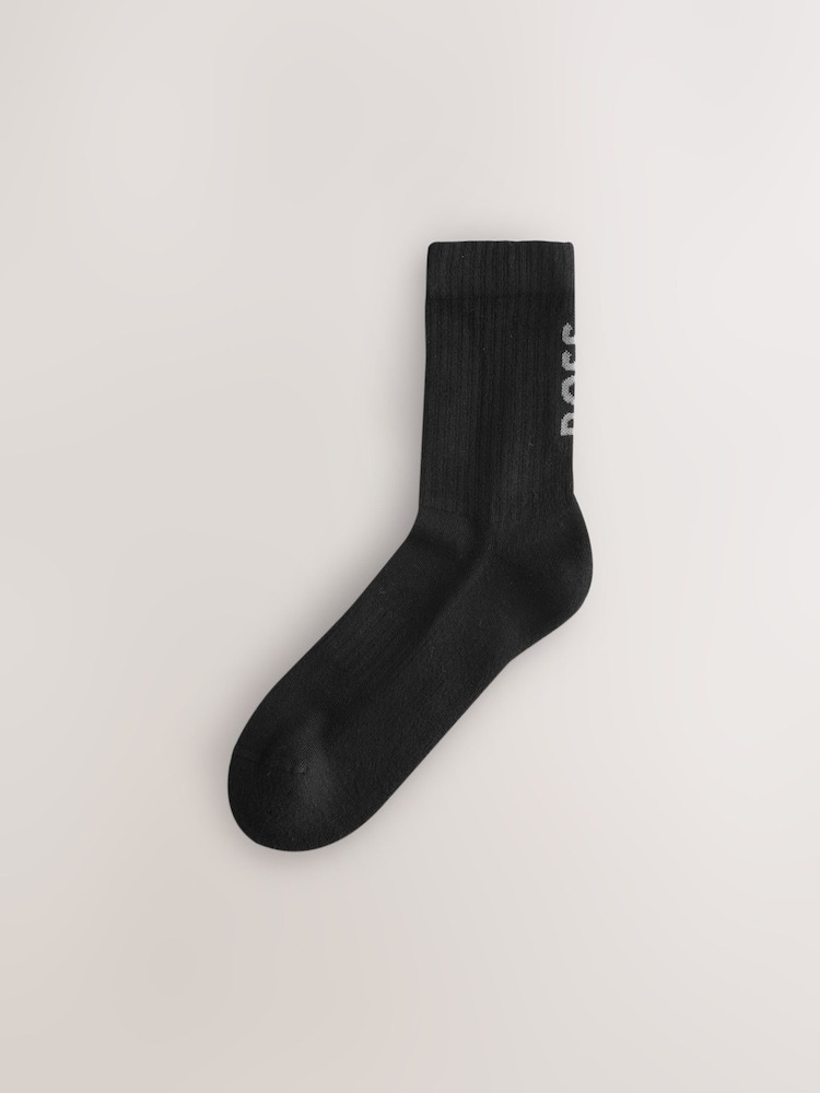 BOSS Black/White Ribbed Short Socks 3 Pack - Image 2 of 4