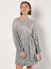 Apricot Grey Ombre Sequins Dress - Image 2 of 4