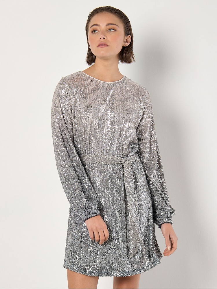 Apricot Grey Ombre Sequins Dress - Image 2 of 4