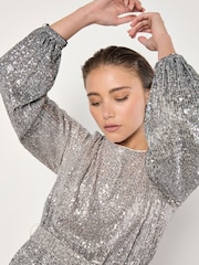 Apricot Grey Ombre Sequins Dress - Image 3 of 4