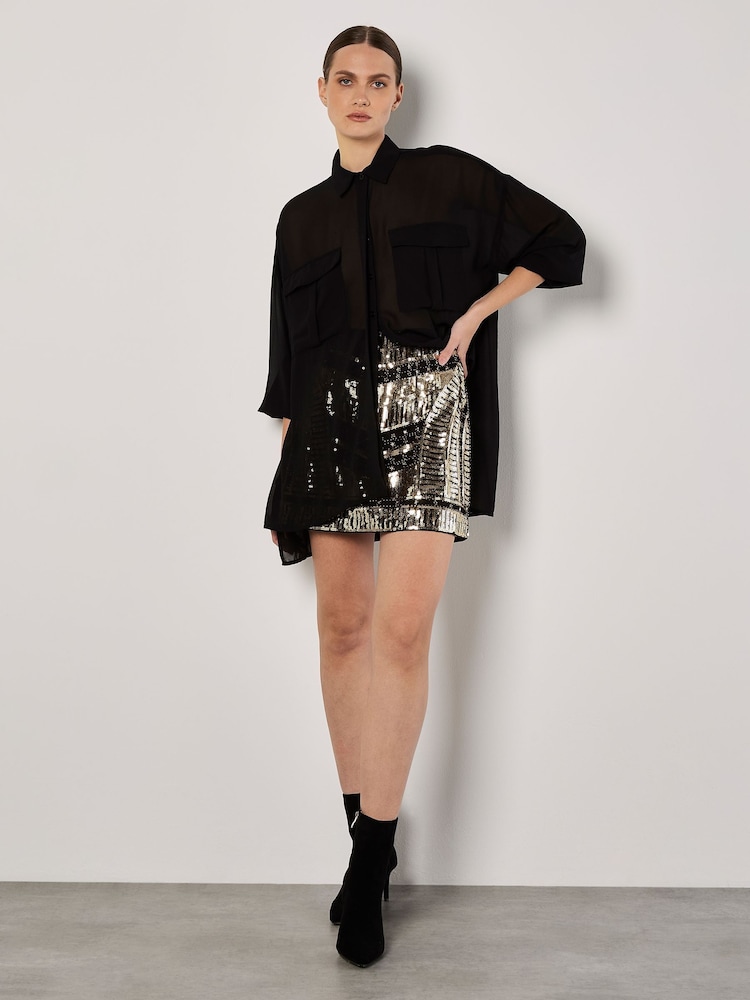 Apricot Gold Sequin Placement Mini Skirt - Image 2 of 5