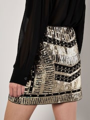 Apricot Gold Sequin Placement Mini Skirt - Image 4 of 5
