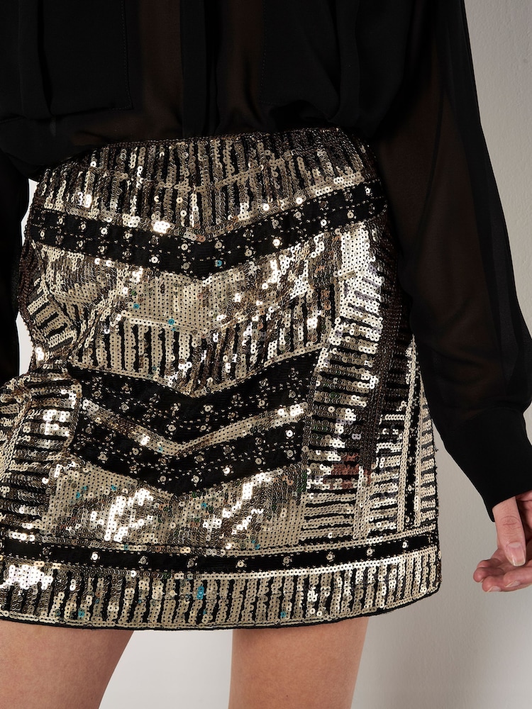 Apricot Gold Sequin Placement Mini Skirt - Image 5 of 5